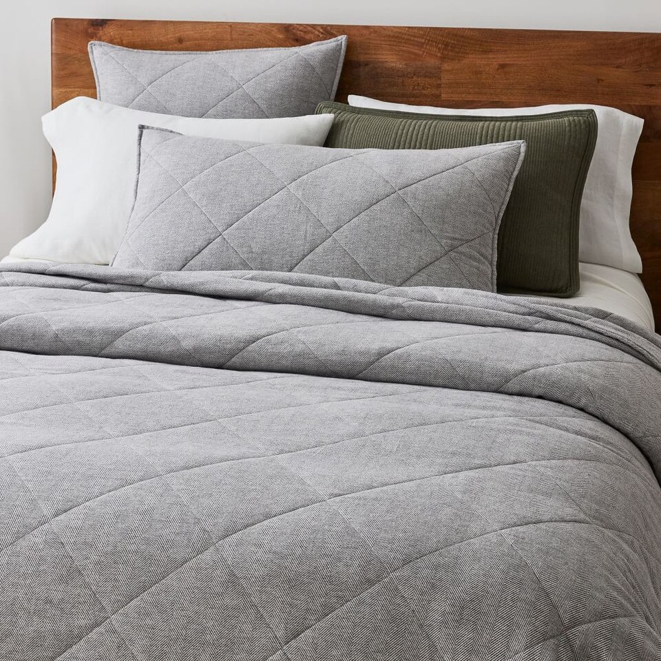 Organic Flannel Herringbone Coverlet & Pillowcases West Elm UK